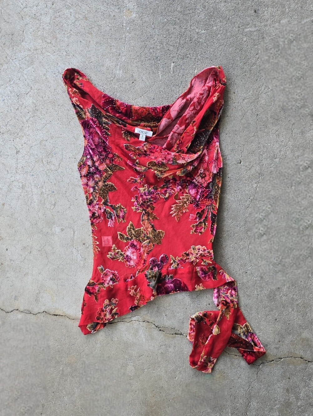 Rare Vintage Cache Floral Burnout Velvet Drape Beaded Cowl Top 8